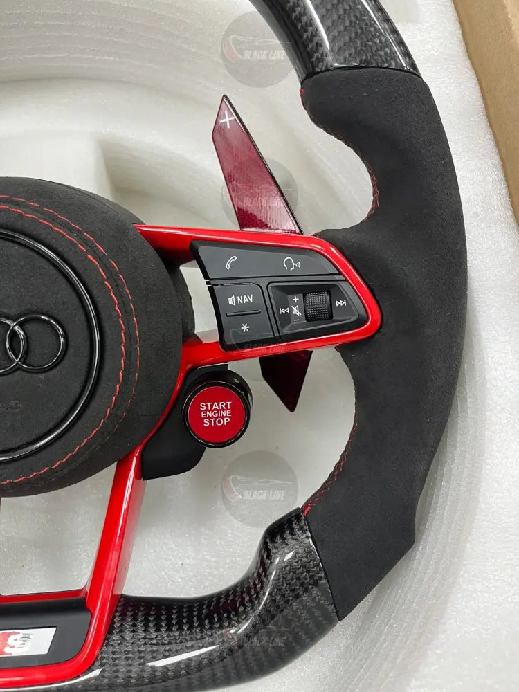 Volante Audi S Line Deportivo en Fibra de Carbono y Alcántara | Levas Rojas Drive Select Start Engine Stop Multifunción