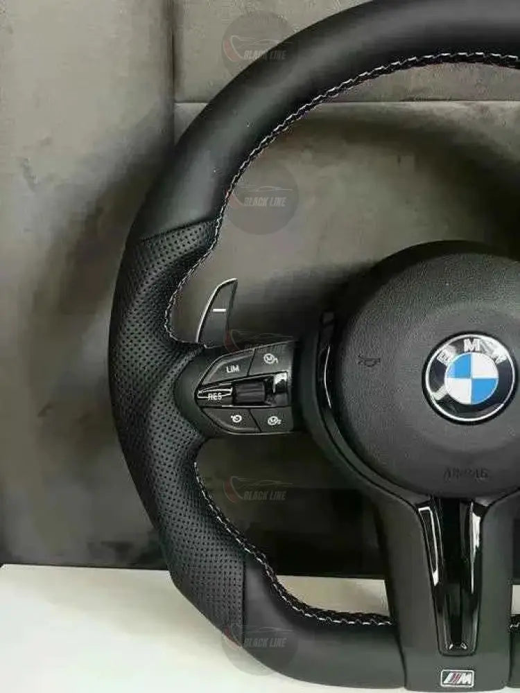 Volante BMW Achatado M Deportivo en Cuero Negro Perforado | Levas, Botones M1/M2, Mandos Multifunción y Airbag