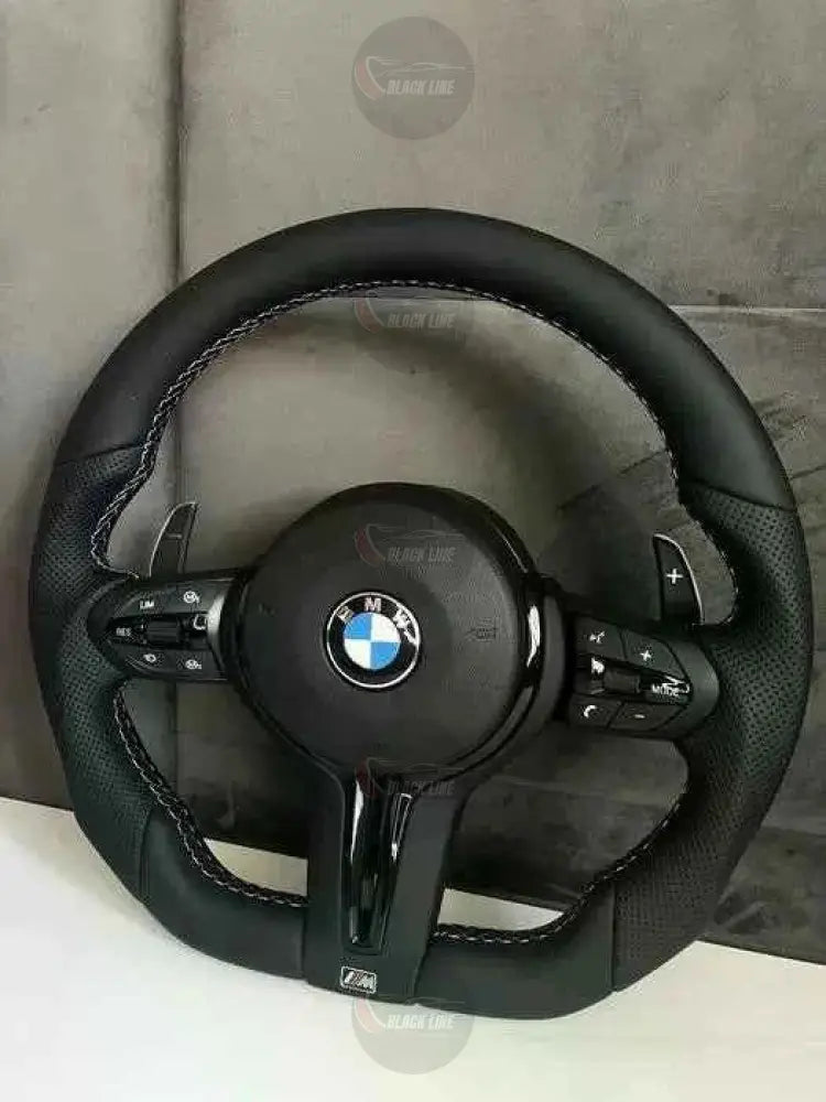Volante BMW Achatado M Deportivo en Cuero Negro Perforado | Levas, Botones M1/M2, Mandos Multifunción y Airbag