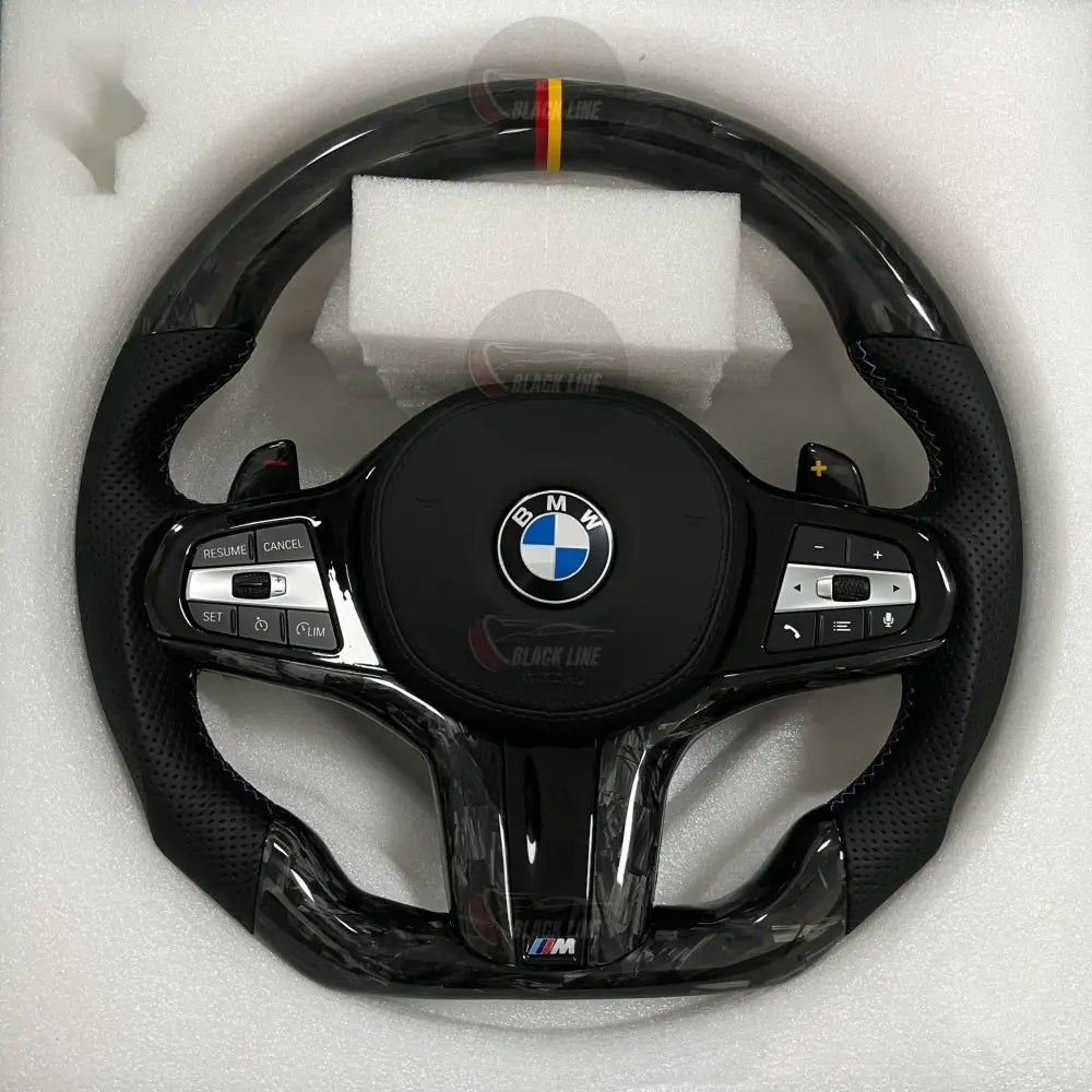 Volante BMW M Deportivo en Carbono Forjado y Piel Perforada | Marcador Bicolor Levas de Cambio Fondo Plano y Airbag