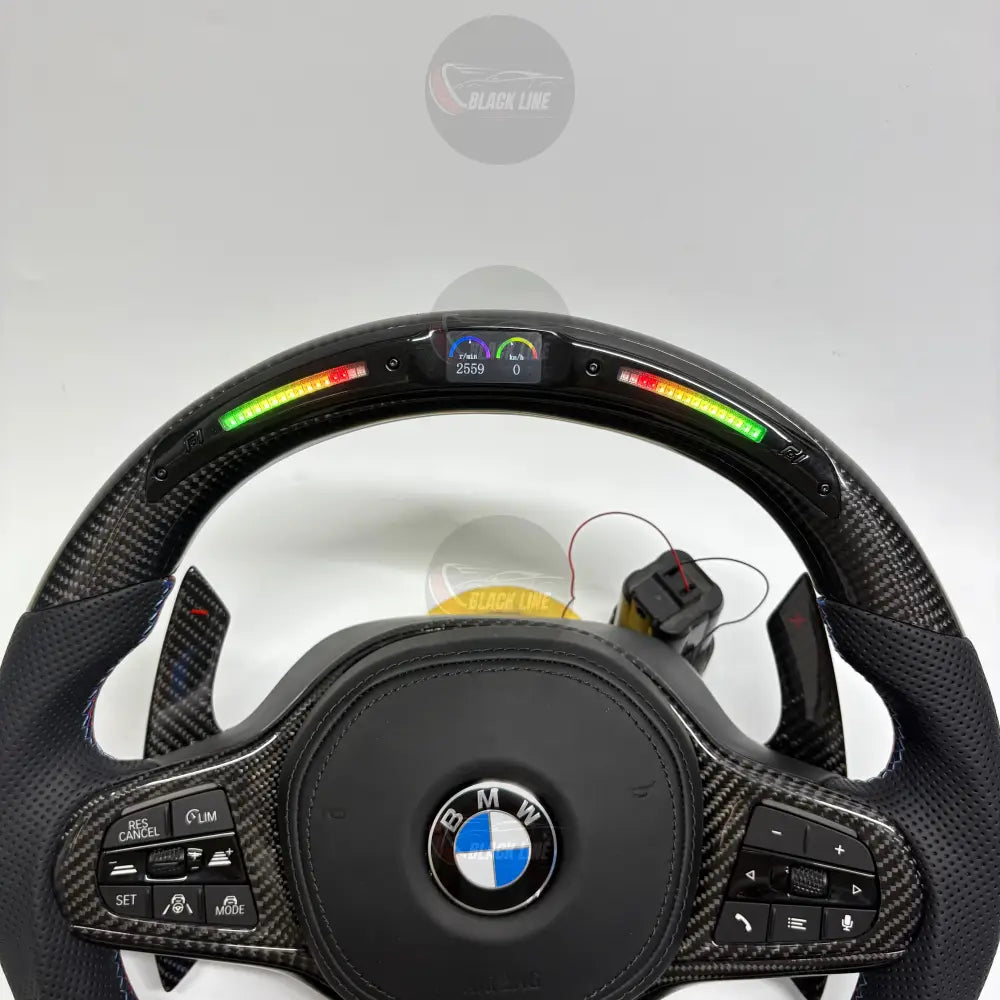 Volante BMW M Personalizado en Fibra de Carbono Cuero Perforado y Pantalla LED con Airbag Incluido