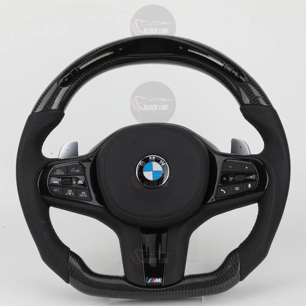 Volante BMW M Deportivo en Fibra de Carbono y Cuero Perforado | Display LED Levas Multifunción Airbag y Fondo Plano