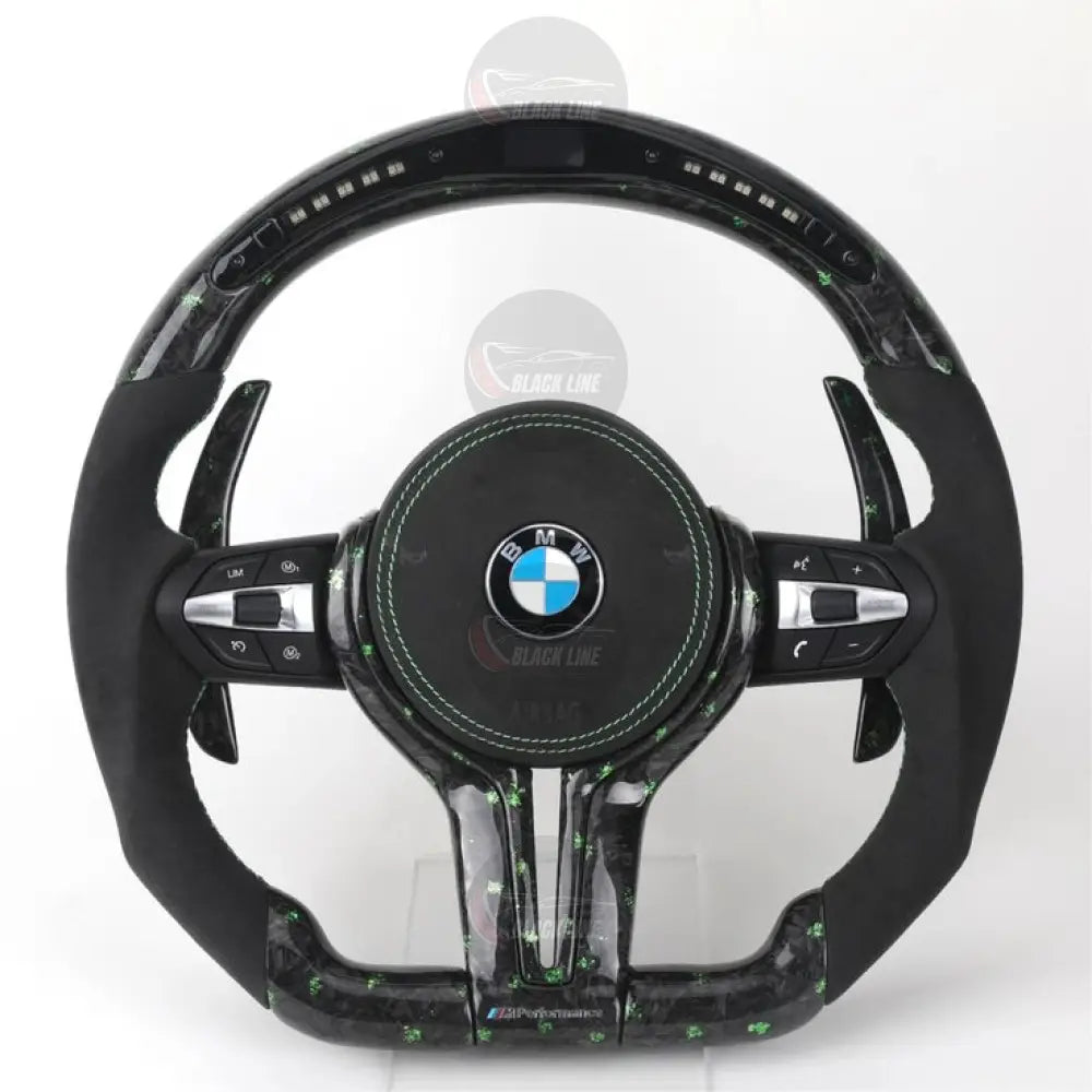 Volante BMW M Performance Personalizado en Carbono Forjado Verde Alcantara y Pantalla LED con Airbag Incluido