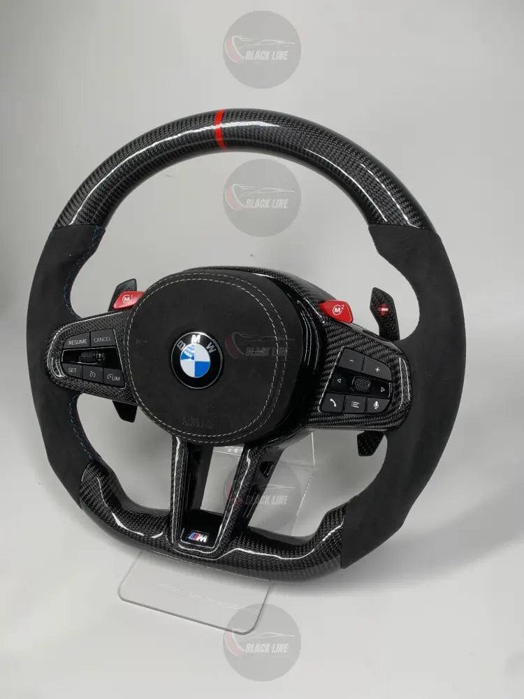 Volante BMW M Performance en Fibra de Carbono y Alcantara con M1/M2 Levas y Marcador Rojo