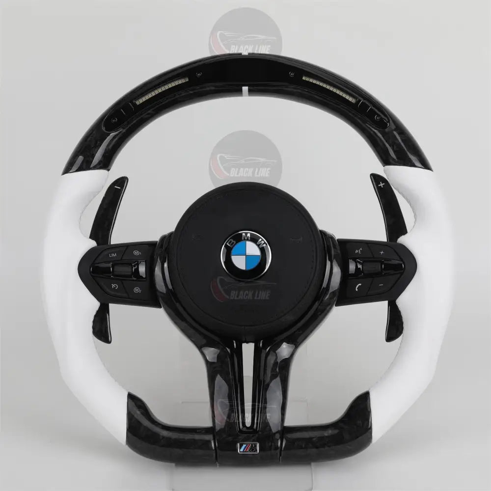 Volante BMW M Performance en Fibra de Carbono y Cuero Blanco con Race Display Levas y Botones M1/M2