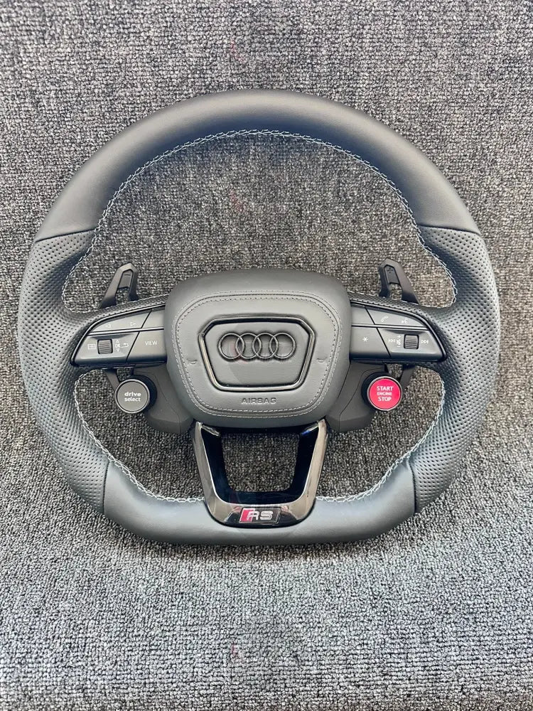 Volante Deportivo Audi RS de Cuero Negro Perforado con Drive Select Start Engine Stop Levas y Airbag Incluido