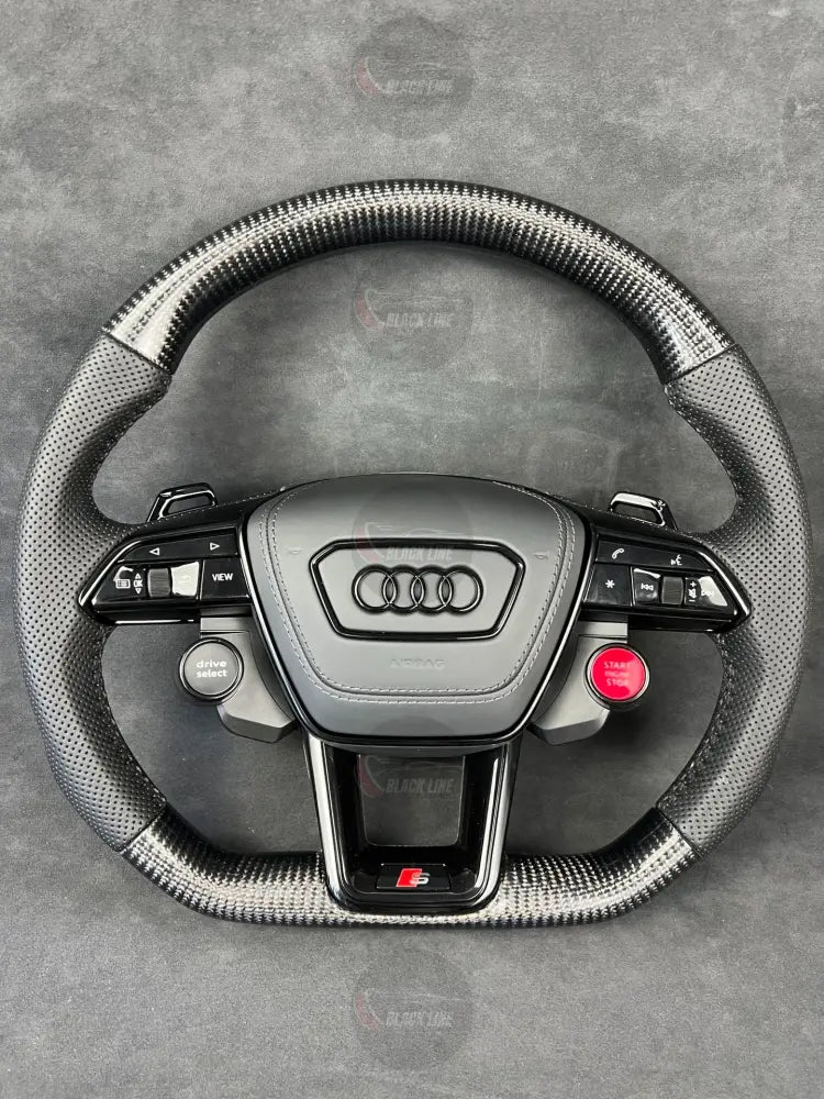 Volante Deportivo Audi S de Carbono y Cuero Perforado con Drive Select Start Engine Stop Levas y Airbag Incluido