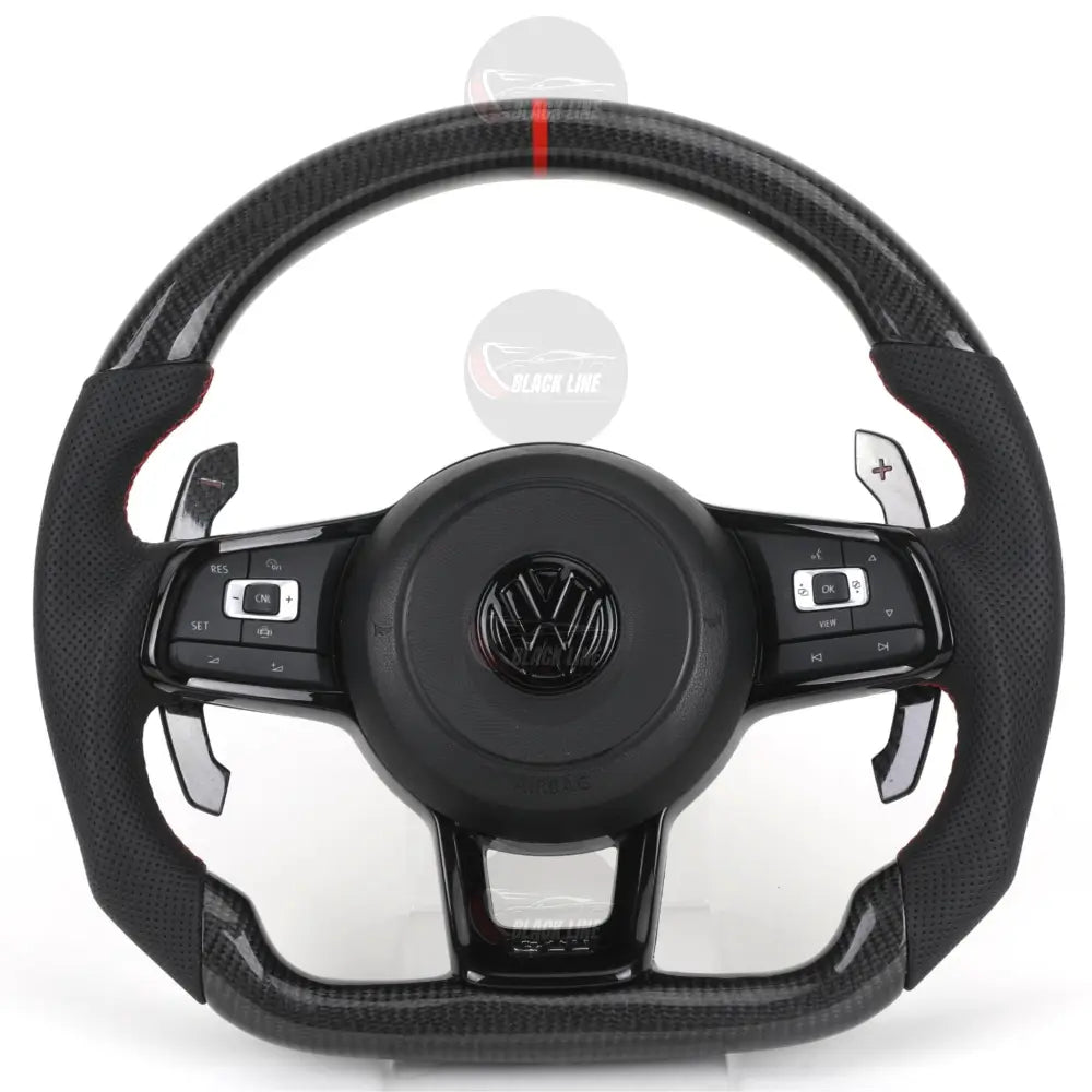 Volante Deportivo Volkswagen Golf R en Fibra de Carbono y Cuero Perforado con Levas DSG