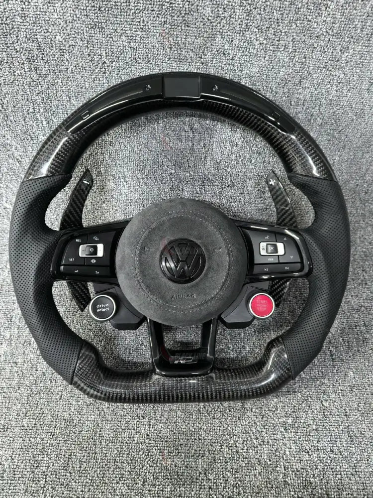 Volante Deportivo Volkswagen R de Carbono Cuero Perforado y LED con Levas Drive Select Start Engine Stop y Airbag