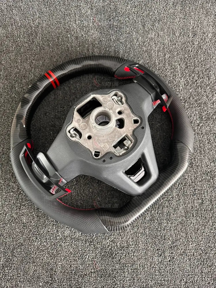 Volante Deportivo Volkswagen R de Carbono y Cuero Perforado con Costura Roja Levas Ampliadas y Airbag Incluido