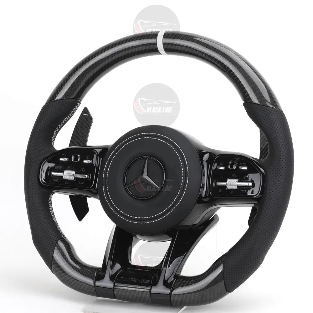 Volante Mercedes AMG Carbono + Negro Perforado | Levas + Multifunción