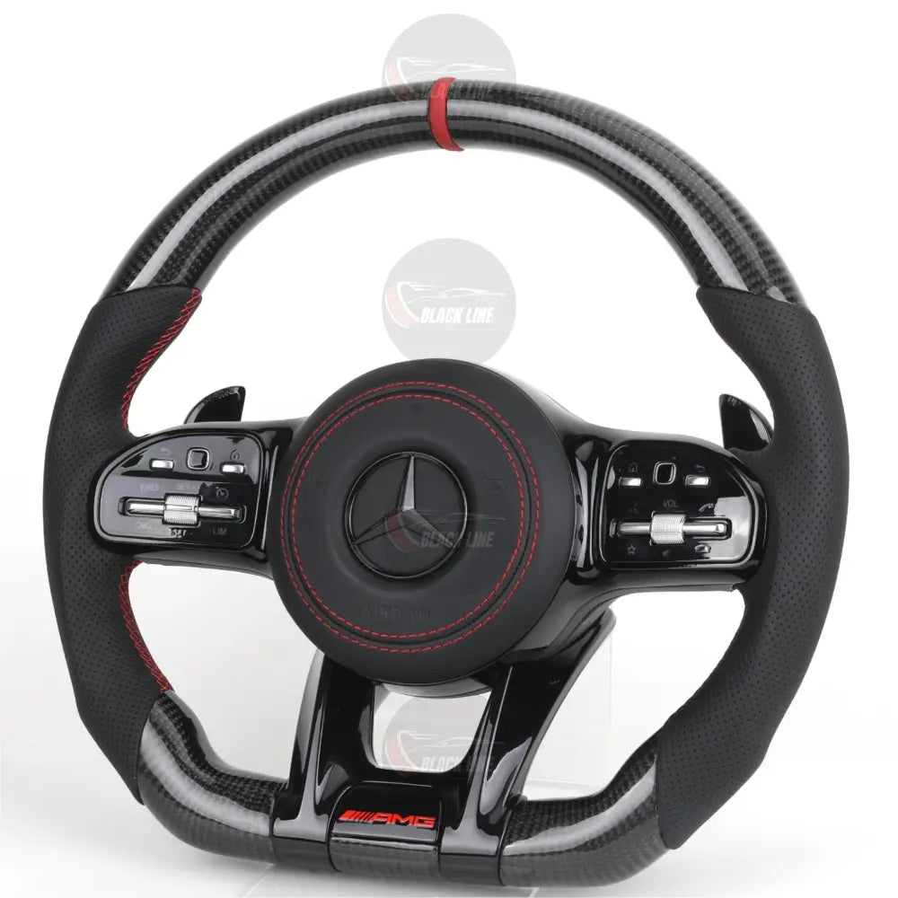 Volante Mercedes-AMG Performance | Carbono Brillo Cuero Negro y Detalles Rojos