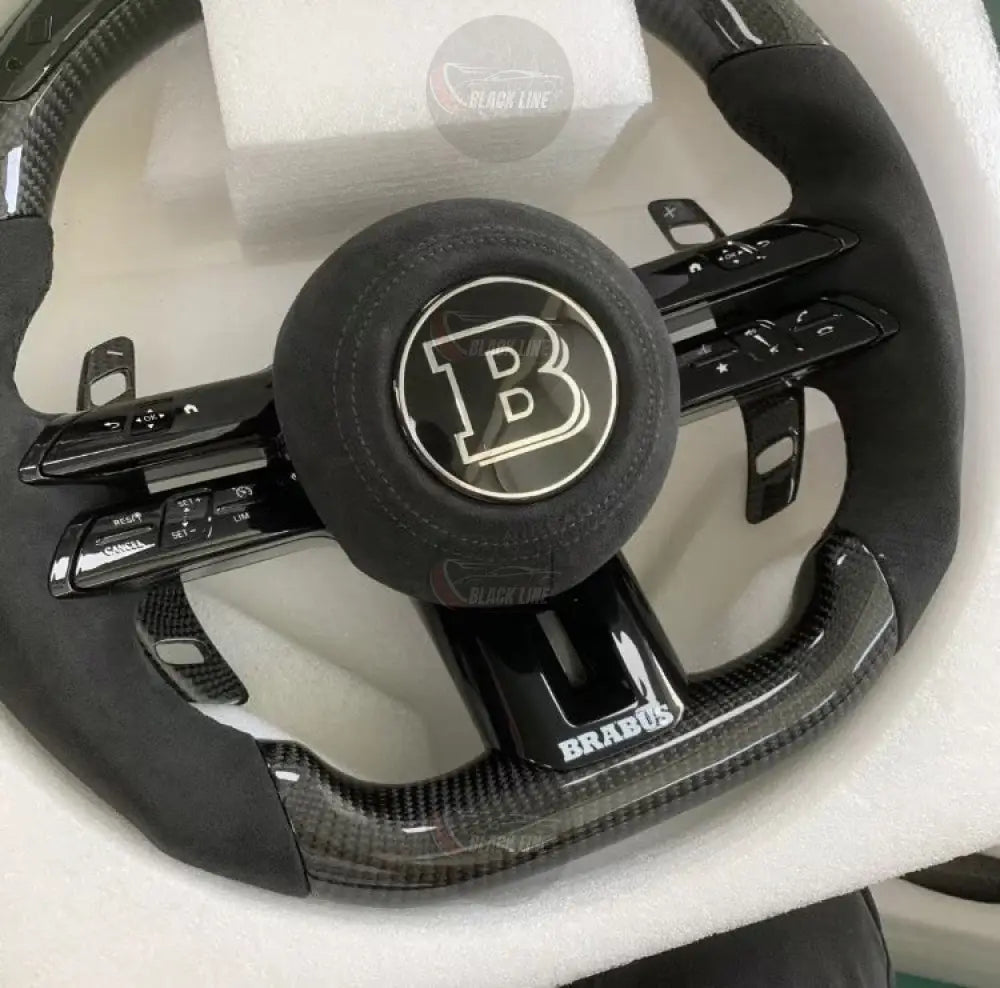 Volante Mercedes-BRABUS de Carbono y Alcántara | Doble Achatado Levas de Cambio Mandos Multifunción y Airbag