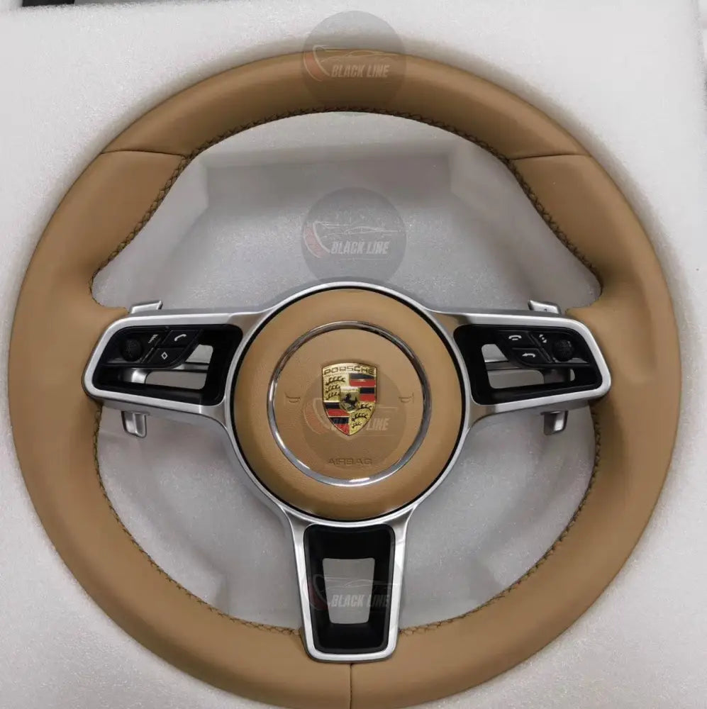 Volante Porsche en Cuero Beige Camel | Levas de Cambio Mandos Multifunción Radios Metalizados y Airbag