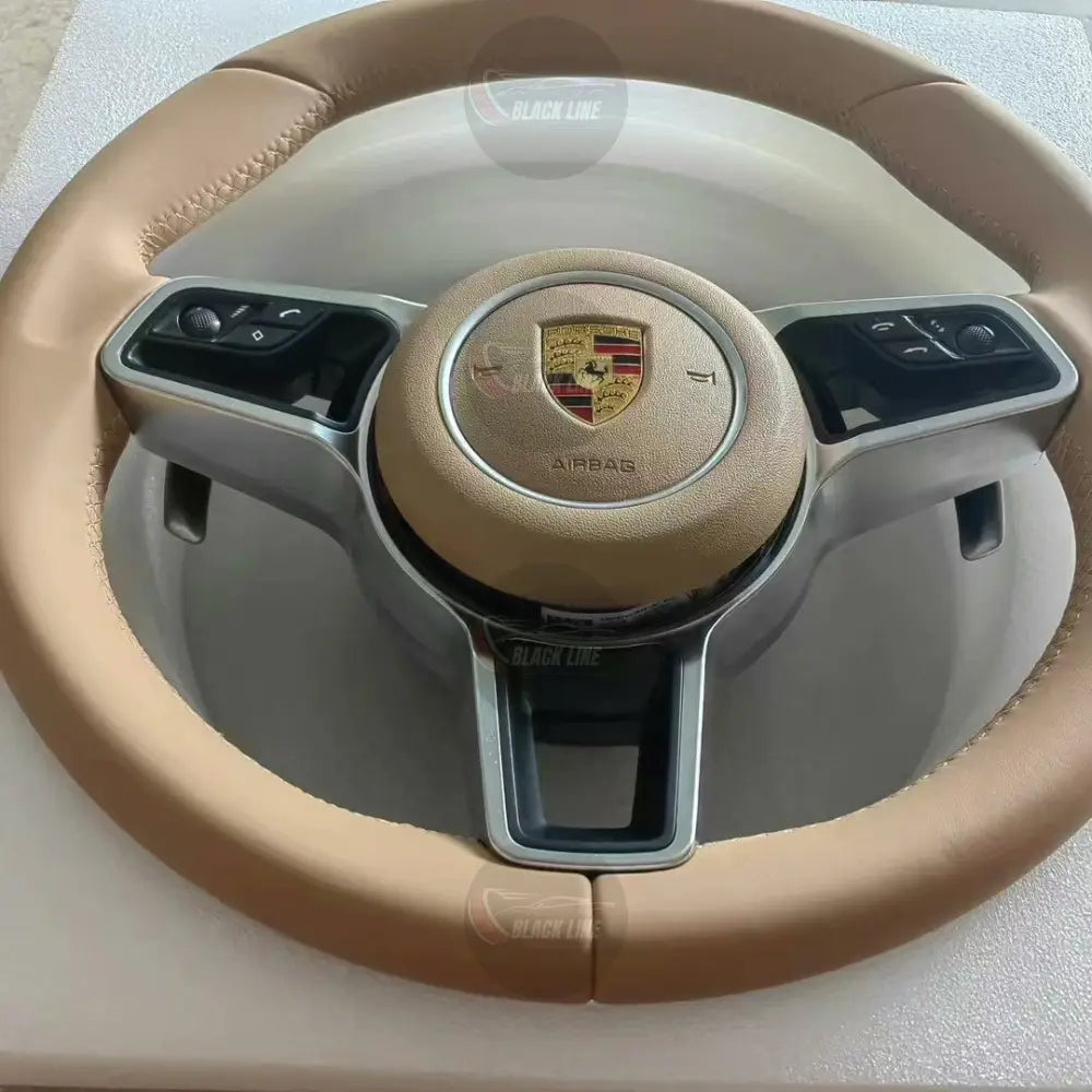 Volante Porsche en Cuero Beige Camel | Levas de Cambio Mandos Multifunción Radios Metalizados y Airbag