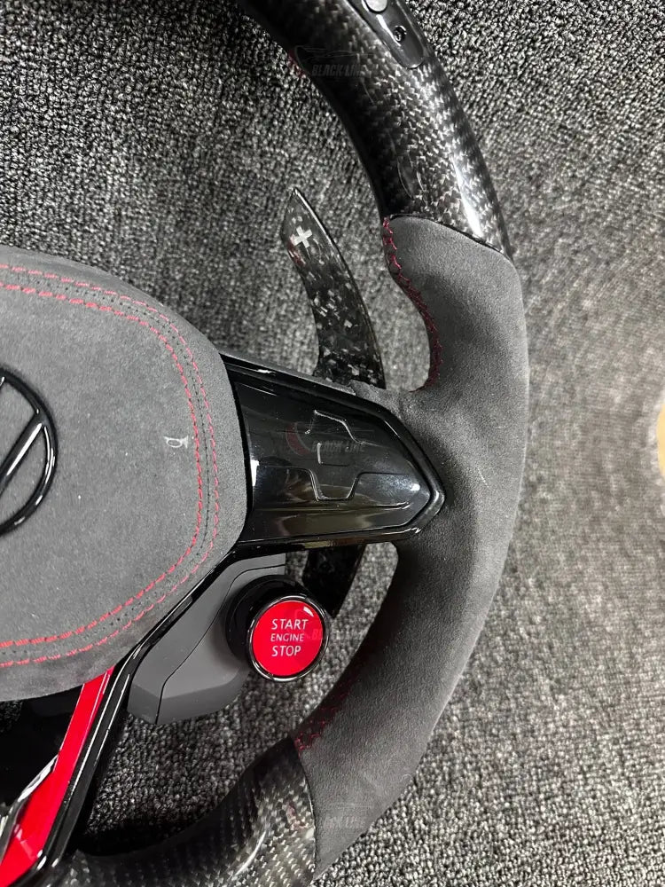 Volante Volkswagen GTI Deportivo en Carbono y Alcántara | Pantalla LED Levas de Carbono Mandos Multifunción Fondo Plano