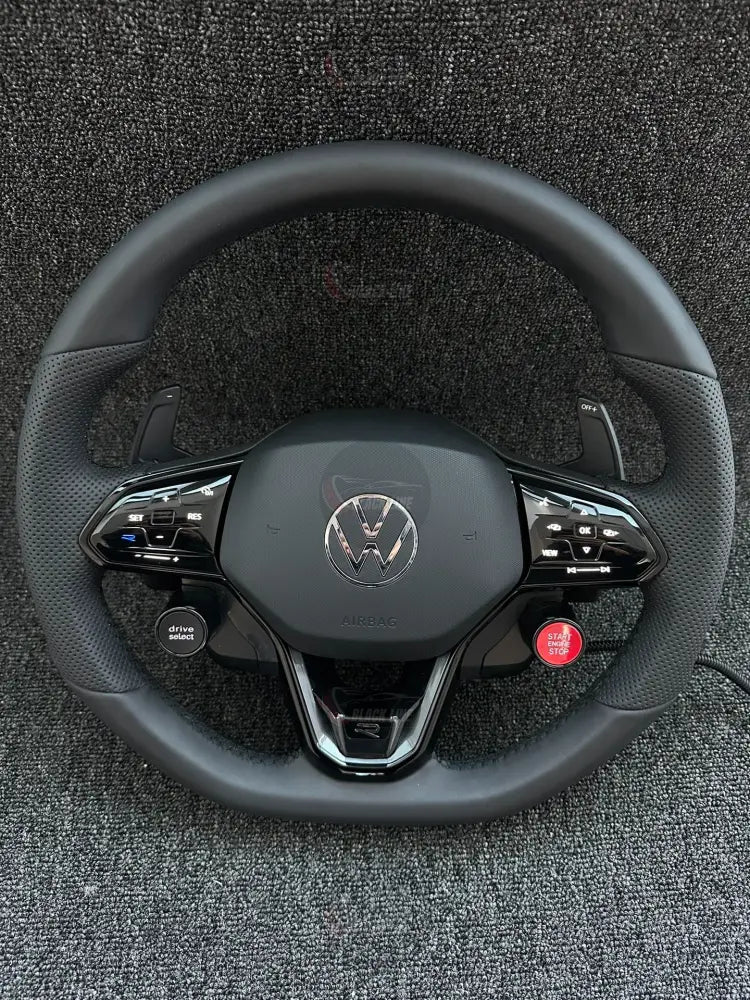 Volante Volkswagen R Deportivo en Cuero Negro Liso y Perforado | Levas Mandos Táctiles Drive Select Start Engine Stop y