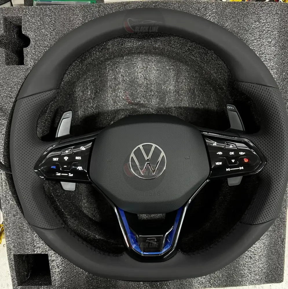 Volante Volkswagen R Deportivo en Cuero Negro Perforado | Calefactable Levas Mandos Táctiles Multifunción y Airbag