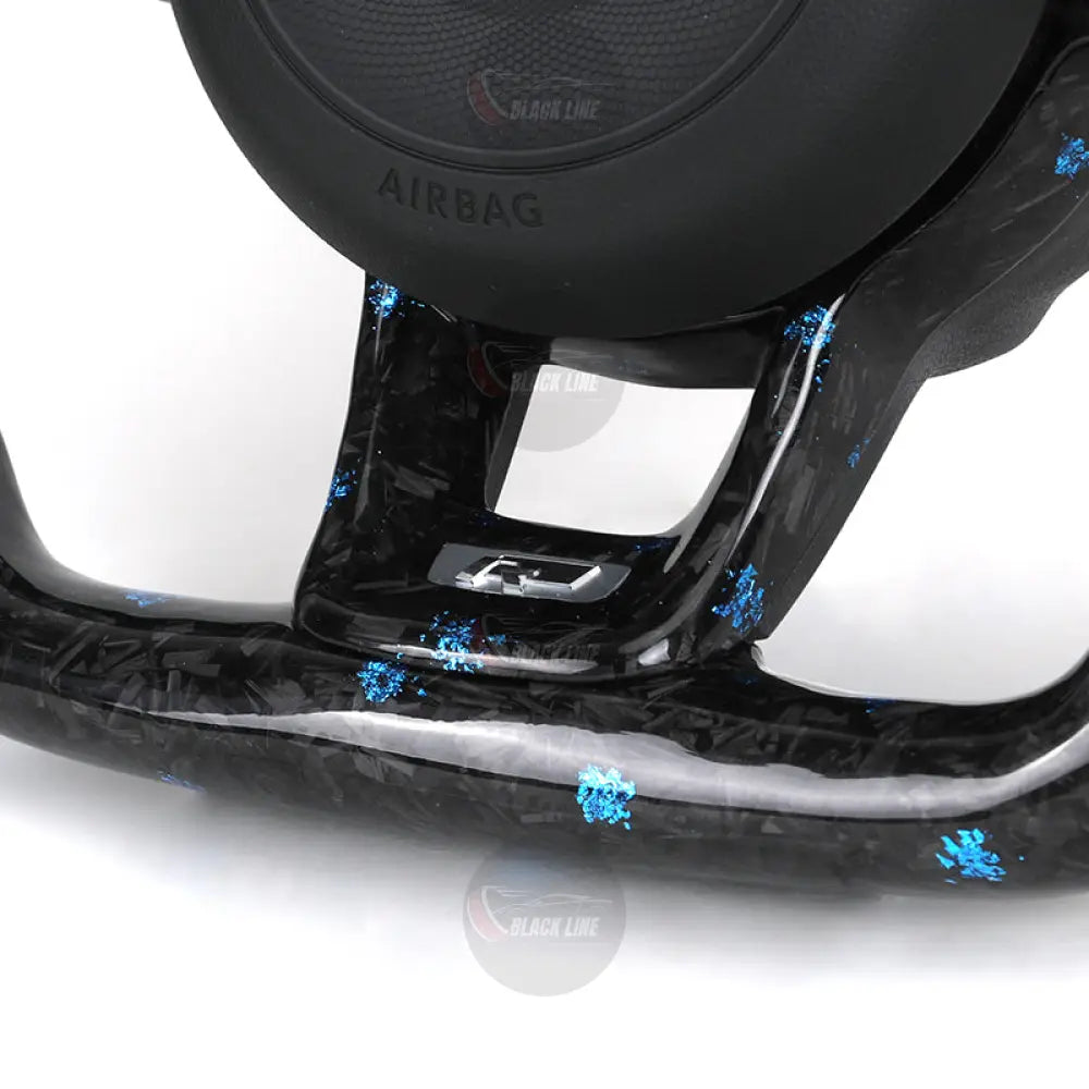 Volante Volkswagen R Performance en Fibra de Carbono Negro con Costuras Azules Levas DSG y Multifunción